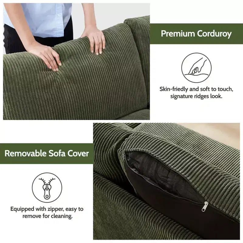 Divanetto Moderno Metà Secolo, Corduroy/Lino, 2 Posti