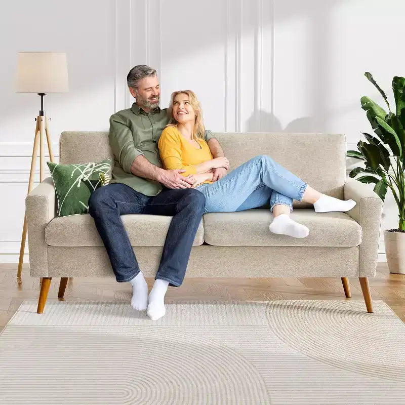 Divanetto Moderno Metà Secolo, Corduroy/Lino, 2 Posti