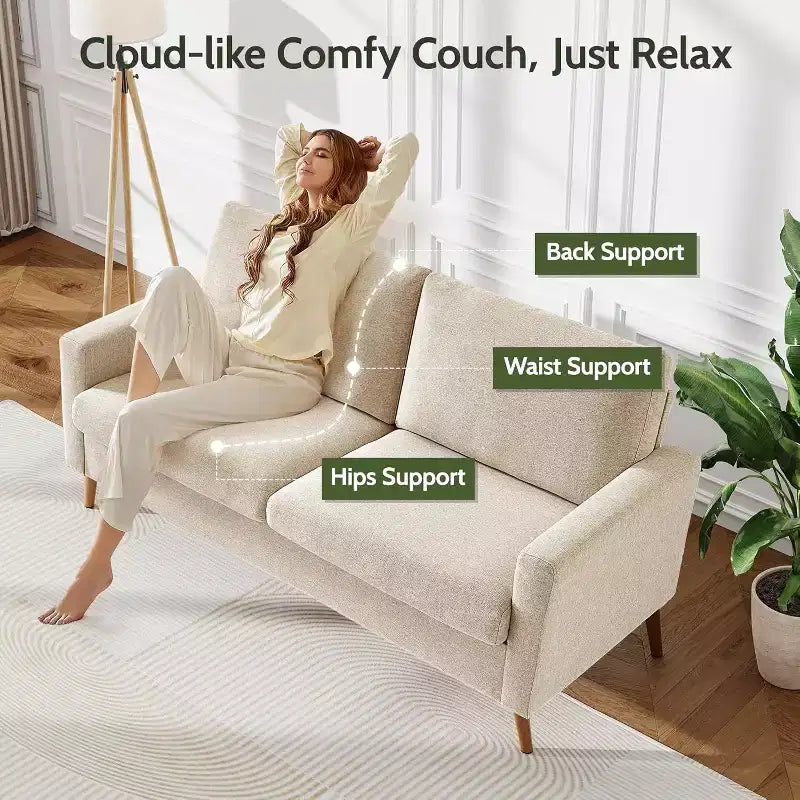 Divanetto Moderno Metà Secolo, Corduroy/Lino, 2 Posti
