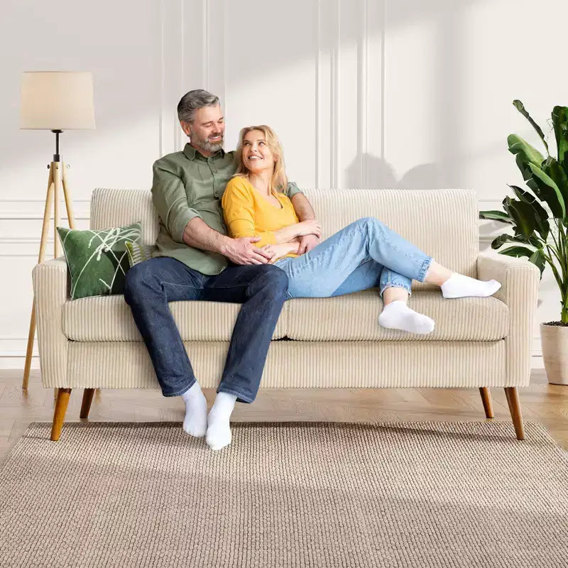 Divanetto Moderno Metà Secolo, Corduroy/Lino, 2 Posti