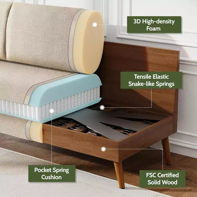 Divanetto Moderno Metà Secolo, Corduroy/Lino, 2 Posti
