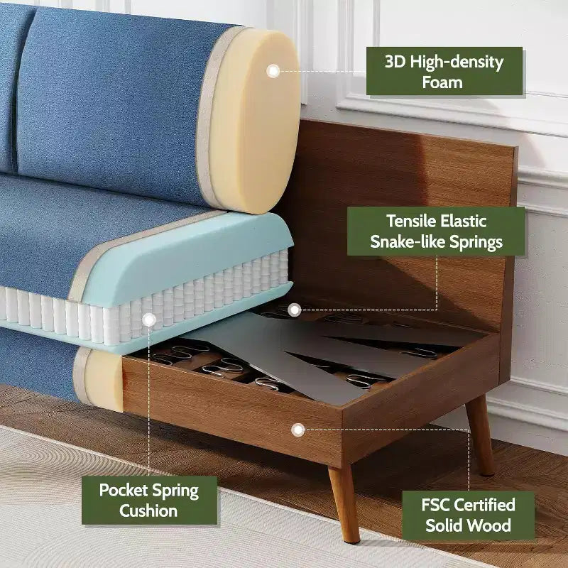 Divanetto Moderno Metà Secolo, Corduroy/Lino, 2 Posti