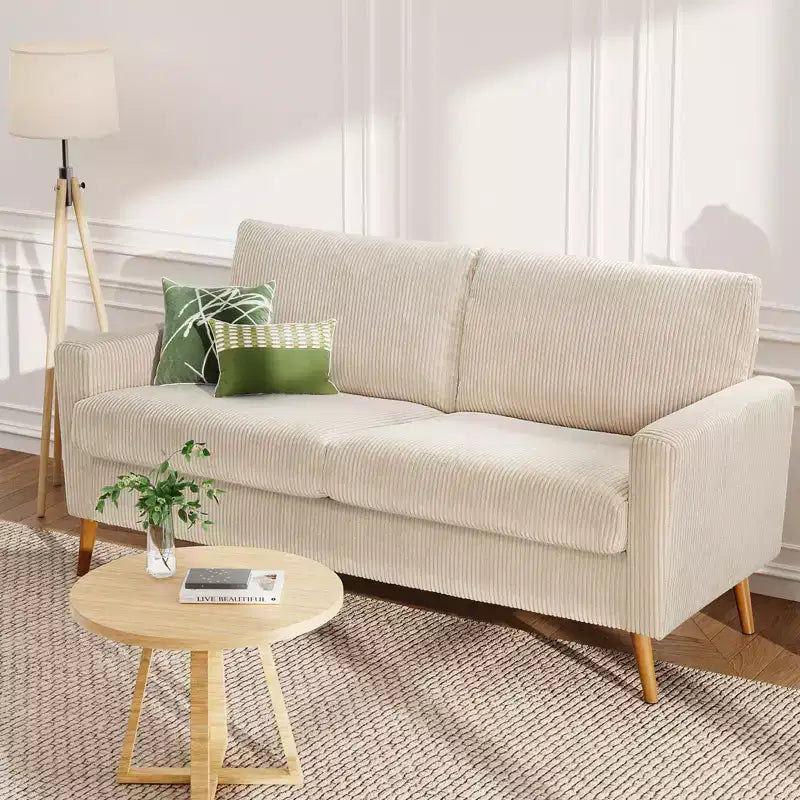 Divanetto Moderno Metà Secolo, Corduroy/Lino, 2 Posti