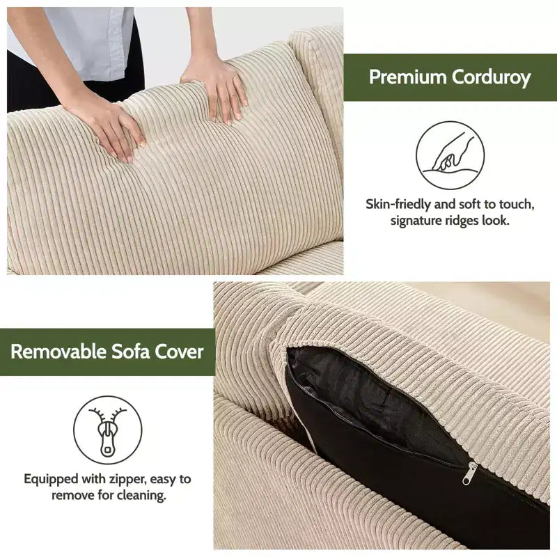 Divanetto Moderno Metà Secolo, Corduroy/Lino, 2 Posti