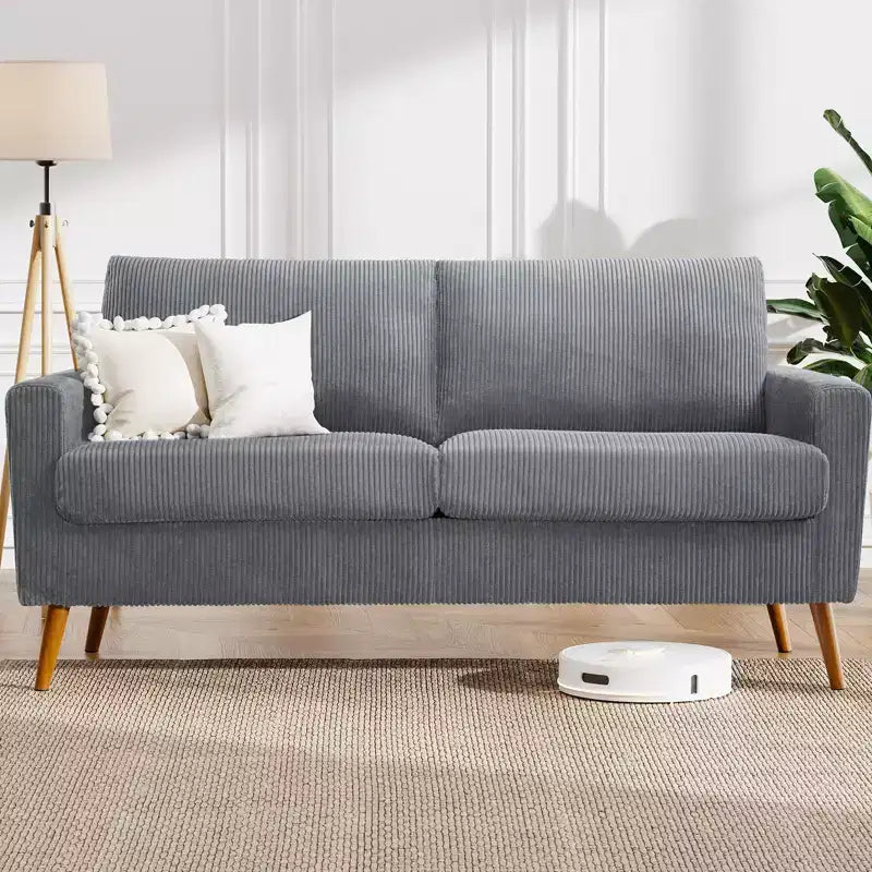 Divanetto Moderno Metà Secolo, Corduroy/Lino, 2 Posti