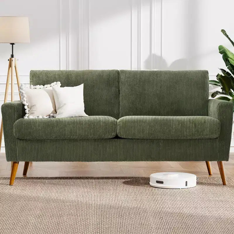 Divanetto Moderno Metà Secolo, Corduroy/Lino, 2 Posti