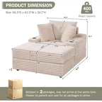 Chaise longue in velluto a coste con pouf contenitore, letto singolo, marrone