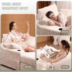 Chaise longue in velluto a coste con pouf contenitore, letto singolo, marrone