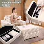 Chaise longue in velluto a coste con pouf contenitore, letto singolo, marrone