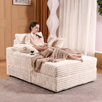 Chaise longue in velluto a coste con pouf contenitore, letto singolo, marrone