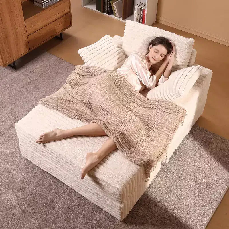 Chaise longue in velluto a coste con pouf contenitore, letto singolo, marrone