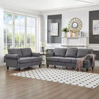 MAYEERTY Modern Sectional Sofa Classic Design with Nails Living Room 5 Seaters Upgolstered Polyester Gray