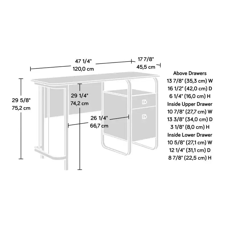 Scrivania da computer in rovere marrone da 47" con 2 cassetti e ripiano aperto, 1 persona