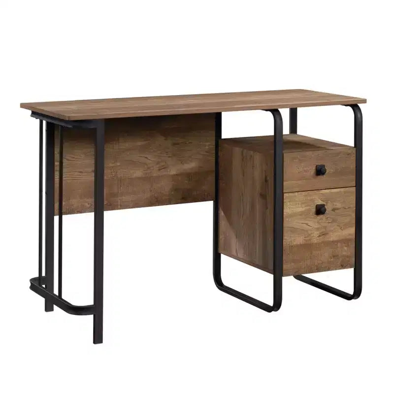 Scrivania da computer in rovere marrone da 47" con 2 cassetti e ripiano aperto, 1 persona