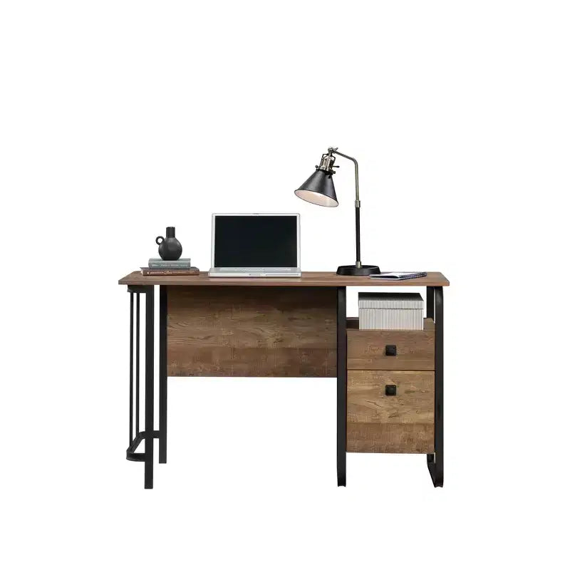 Scrivania da computer in rovere marrone da 47" con 2 cassetti e ripiano aperto, 1 persona