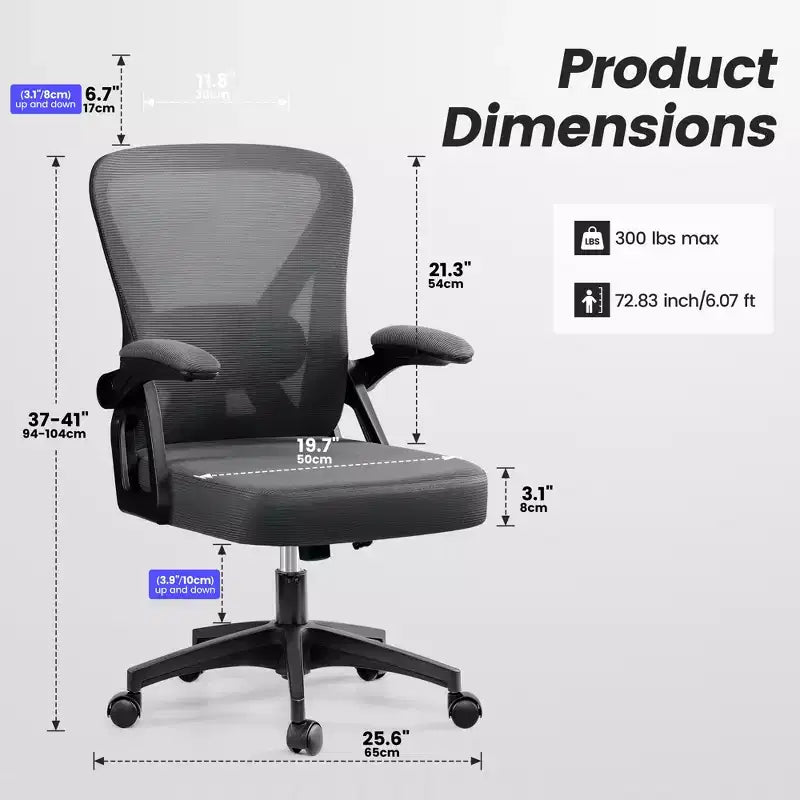Sedia da ufficio ergonomica KERDOM, sedia da scrivania in rete con supporto lombare e braccioli regolabili, nera