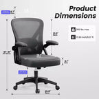 Sedia da ufficio ergonomica KERDOM, sedia da scrivania in rete con supporto lombare e braccioli regolabili, nera