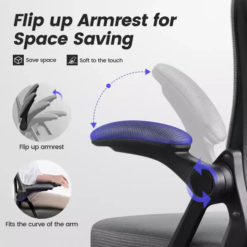 Sedia da ufficio ergonomica KERDOM, sedia da scrivania in rete con supporto lombare e braccioli regolabili, nera