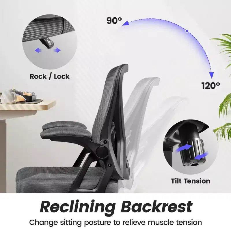 Sedia da ufficio ergonomica KERDOM, sedia da scrivania in rete con supporto lombare e braccioli regolabili, nera