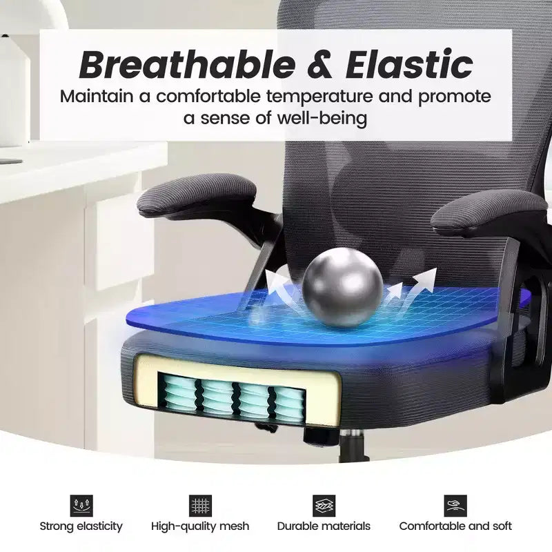 Sedia da ufficio ergonomica KERDOM, sedia da scrivania in rete con supporto lombare e braccioli regolabili, nera