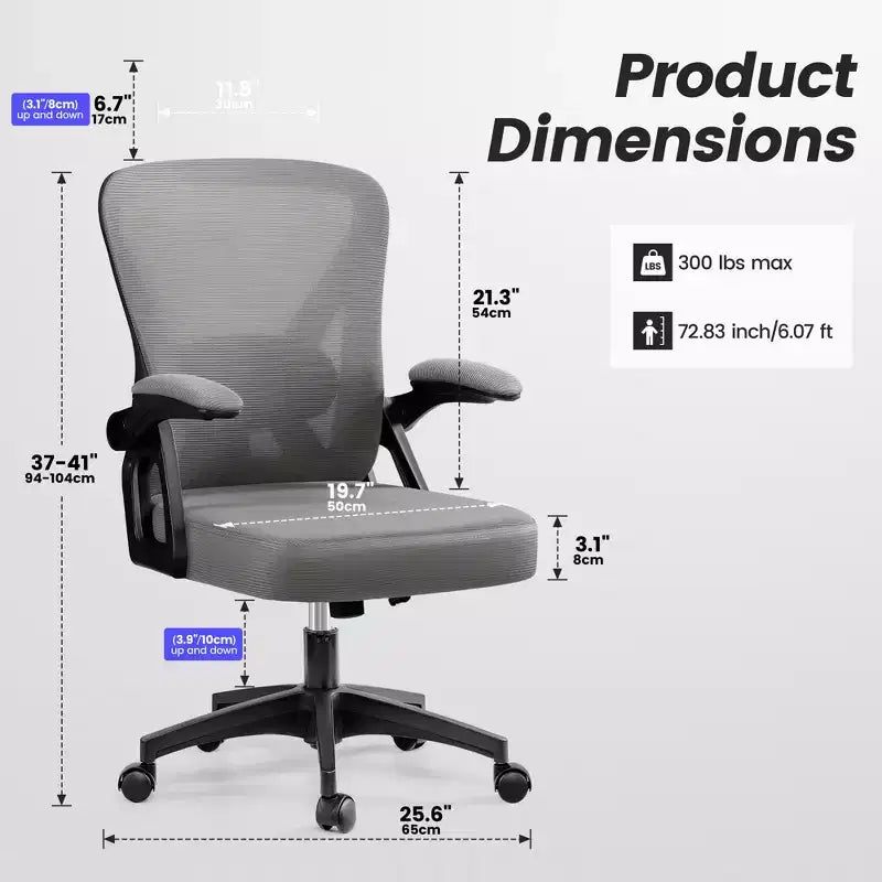 Sedia da ufficio ergonomica KERDOM, sedia da scrivania in rete con supporto lombare e braccioli regolabili, nera