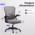 Sedia da ufficio ergonomica KERDOM, sedia da scrivania in rete con supporto lombare e braccioli regolabili, nera