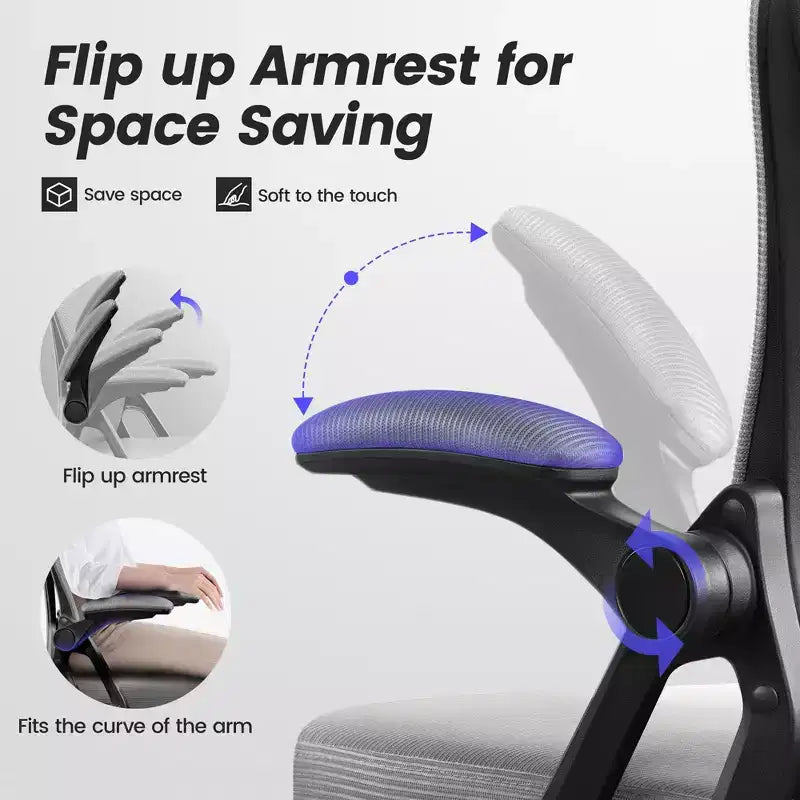 Sedia da ufficio ergonomica KERDOM, sedia da scrivania in rete con supporto lombare e braccioli regolabili, nera
