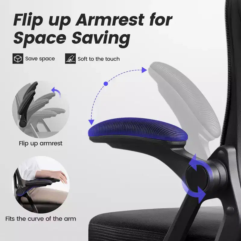 Sedia da ufficio ergonomica KERDOM, sedia da scrivania in rete con supporto lombare e braccioli regolabili, nera