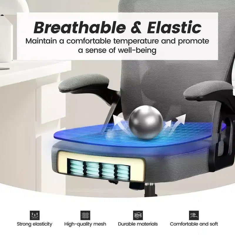 Sedia da ufficio ergonomica KERDOM, sedia da scrivania in rete con supporto lombare e braccioli regolabili, nera