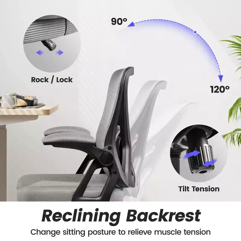 Sedia da ufficio ergonomica KERDOM, sedia da scrivania in rete con supporto lombare e braccioli regolabili, nera
