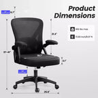 Sedia da ufficio ergonomica KERDOM, sedia da scrivania in rete con supporto lombare e braccioli regolabili, nera