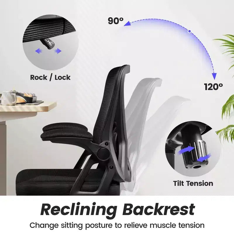 Sedia da ufficio ergonomica KERDOM, sedia da scrivania in rete con supporto lombare e braccioli regolabili, nera