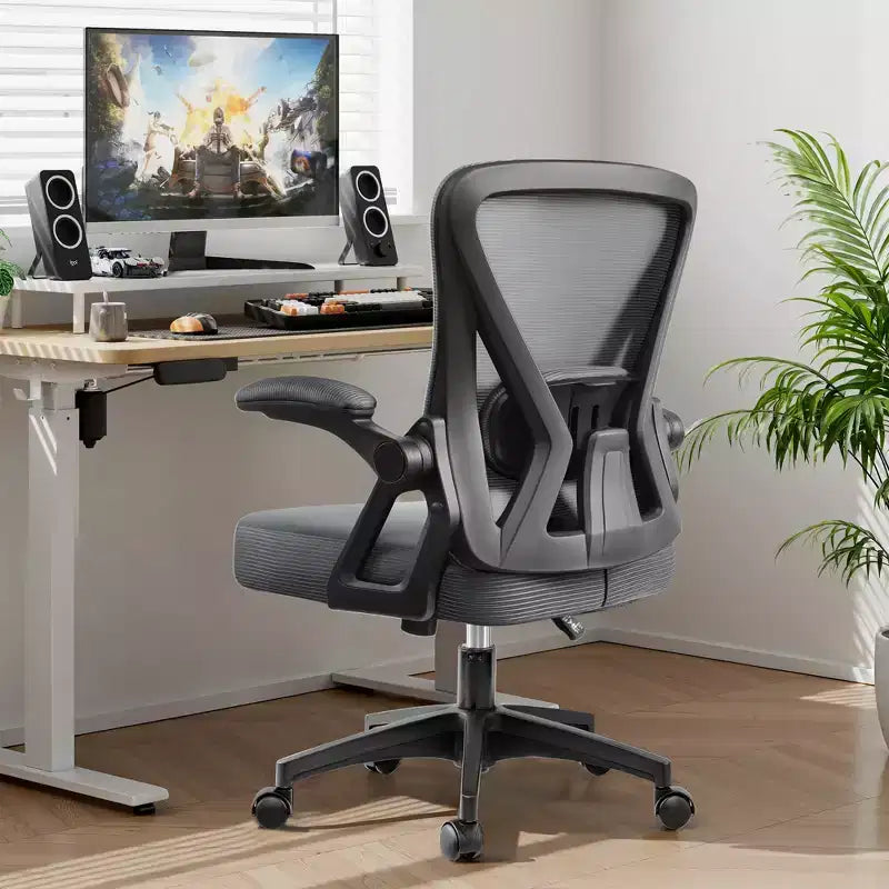 Sedia da ufficio ergonomica KERDOM, sedia da scrivania in rete con supporto lombare e braccioli regolabili, nera