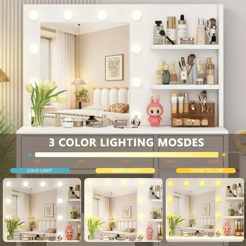 Scrivania Trucco Illuminata Multicolore con Specchio, Monoposto