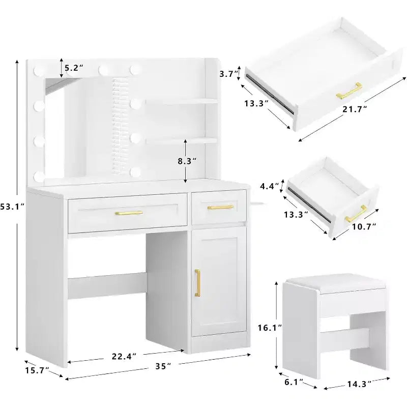 Scrivania Trucco Illuminata Multicolore con Specchio, Monoposto