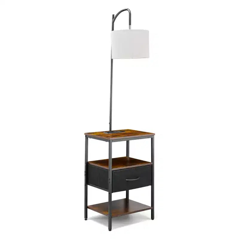 VEVOR Floor Lamp with Table, 3-Tier End Table with Drawer and 3 Color Temperature Lighting, Modern Side Nightstand Bedside Desk with USB,Brown & Black