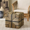Pouf ottomano quadrato in giunco marino intrecciato naturale e nero, singolo