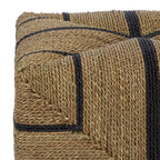 Pouf ottomano quadrato in giunco marino intrecciato naturale e nero, singolo