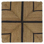 Pouf ottomano quadrato in giunco marino intrecciato naturale e nero, singolo