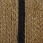 Pouf ottomano quadrato in giunco marino intrecciato naturale e nero, singolo