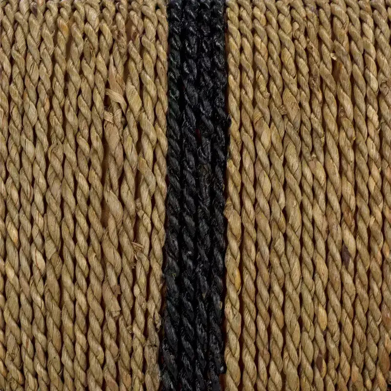 Pouf ottomano quadrato in giunco marino intrecciato naturale e nero, singolo