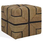 Pouf ottomano quadrato in giunco marino intrecciato naturale e nero, singolo