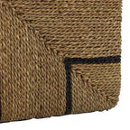 Pouf ottomano quadrato in giunco marino intrecciato naturale e nero, singolo