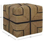 Pouf ottomano quadrato in giunco marino intrecciato naturale e nero, singolo