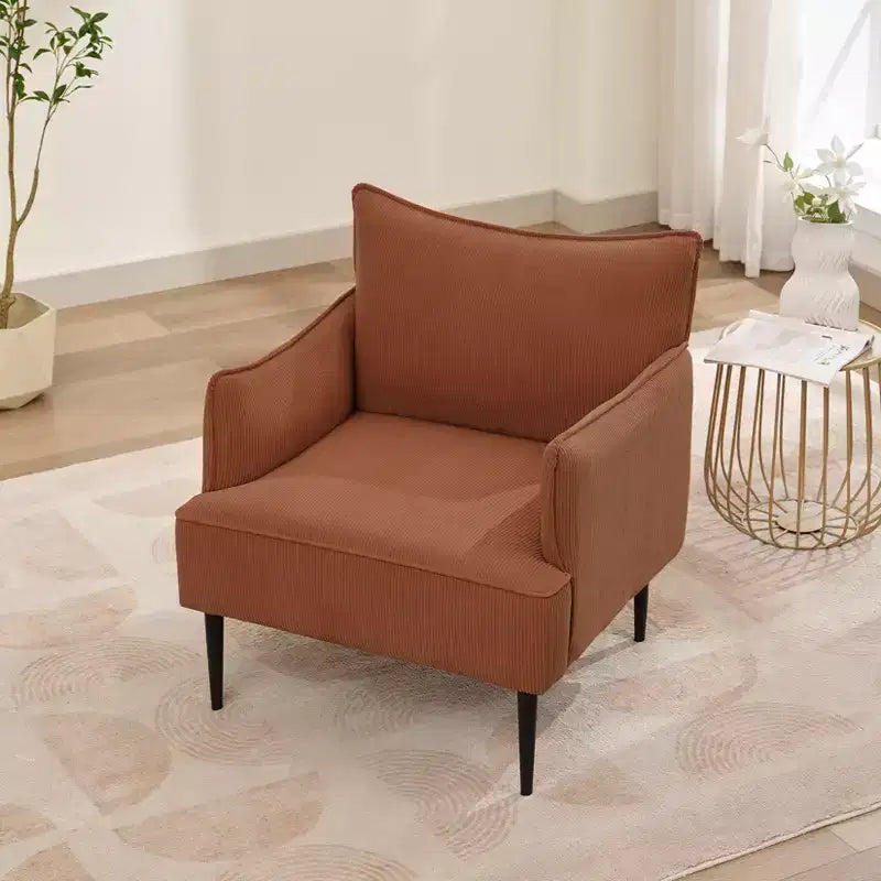Poltrona d'accento in velluto a coste, grigio/arancione/bianco, seduta singola, gambe in metallo