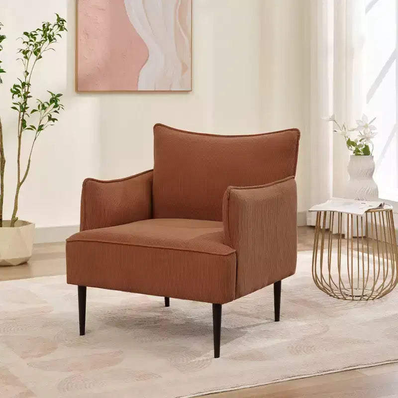Poltrona d'accento in velluto a coste, grigio/arancione/bianco, seduta singola, gambe in metallo