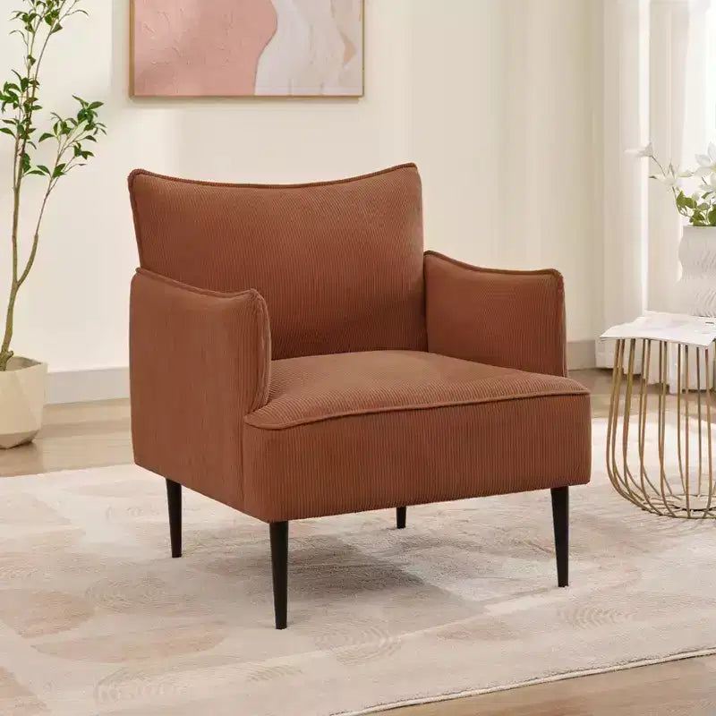 Poltrona d'accento in velluto a coste, grigio/arancione/bianco, seduta singola, gambe in metallo