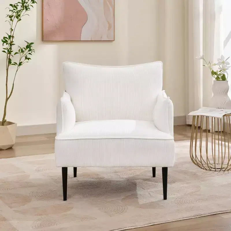 Poltrona d'accento in velluto a coste, grigio/arancione/bianco, seduta singola, gambe in metallo