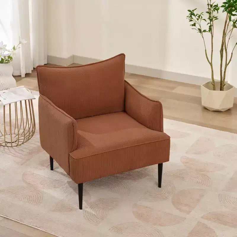 Poltrona d'accento in velluto a coste, grigio/arancione/bianco, seduta singola, gambe in metallo