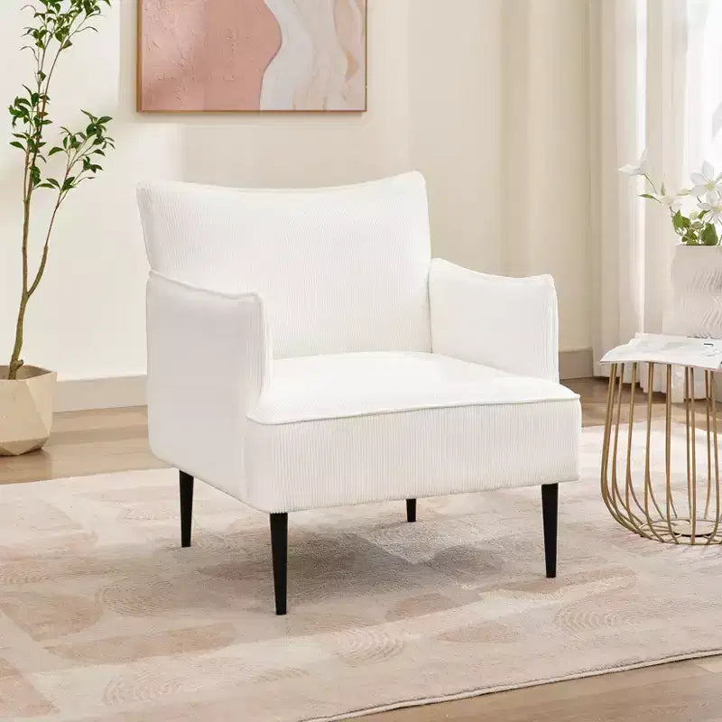 Poltrona d'accento in velluto a coste, grigio/arancione/bianco, seduta singola, gambe in metallo